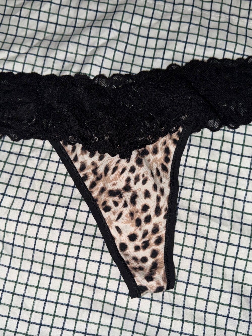 Victoria's Secret Leopard Print Thong with Black Lace Waistband